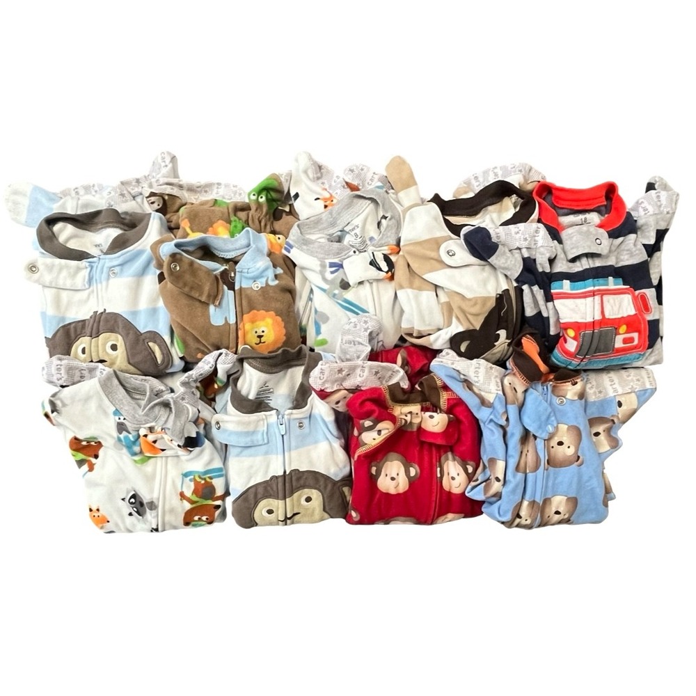 18 Months 9pc Carters Baby Boys Fleece Footed Zipper Pajamas Lot Flame Resistant